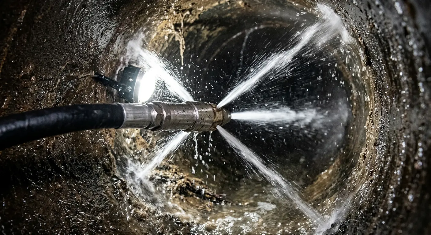 High-pressure hydro jetting nozzle cleaning sewer pipe for Trenchless Sewer Repair in Lancaster